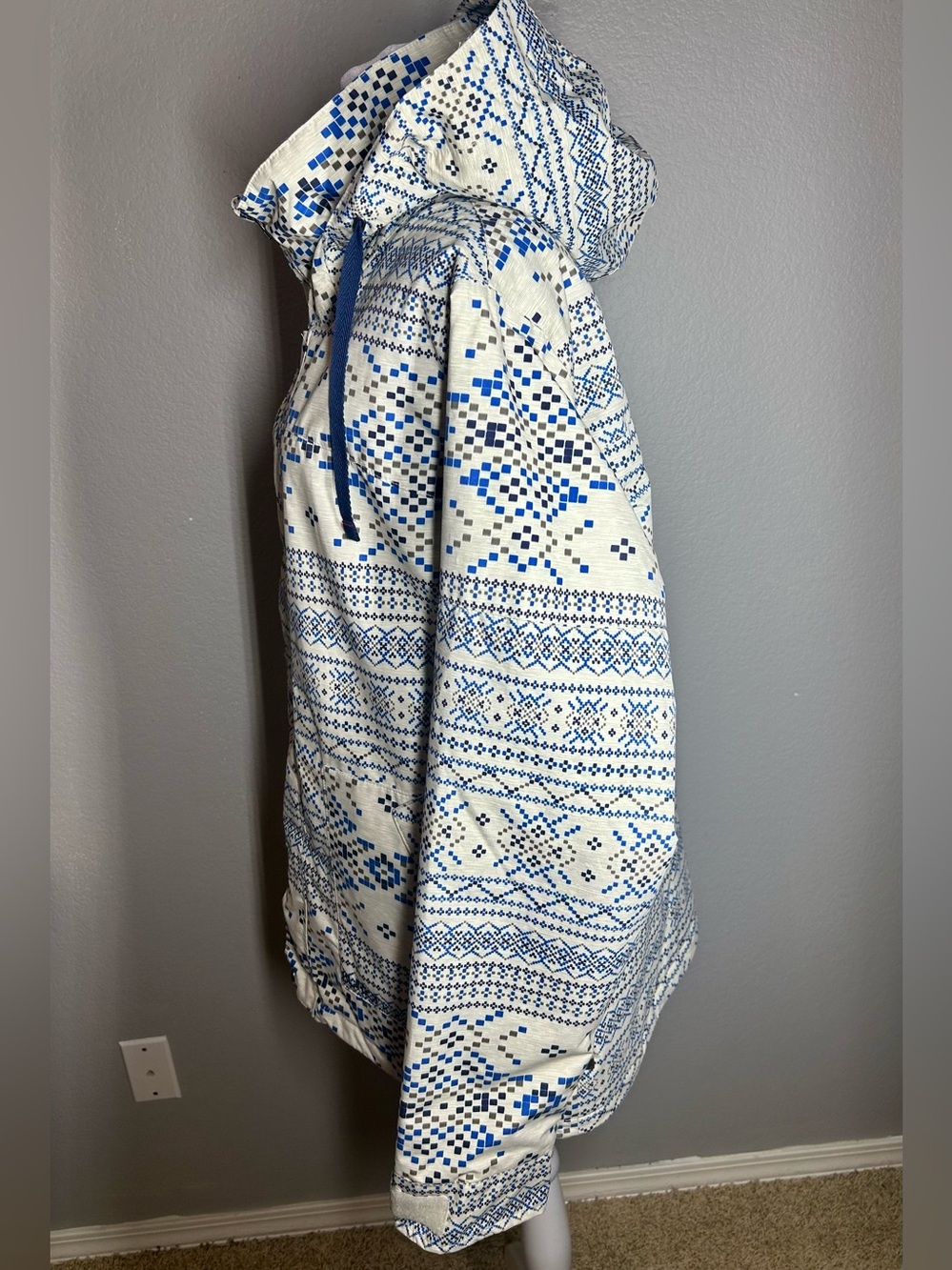 Burton Ginger DRYRIDE Snowboard Coat XL Pixelated Fair Isle Blue White Ski - Picture 5 of 16